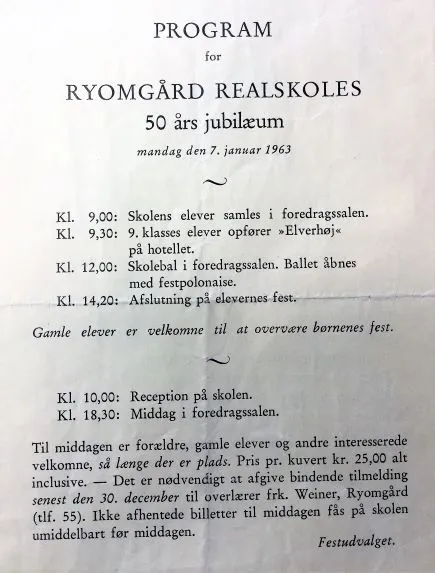 Ryomgaard Realskole 50 år - Program for jubilæet
